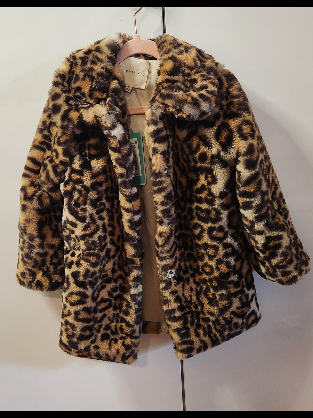 Kids Leopard Print Faux Fur Pea Coat